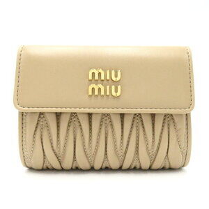 Miu Miu Matelasse Bi fold Wallet Leather Beige